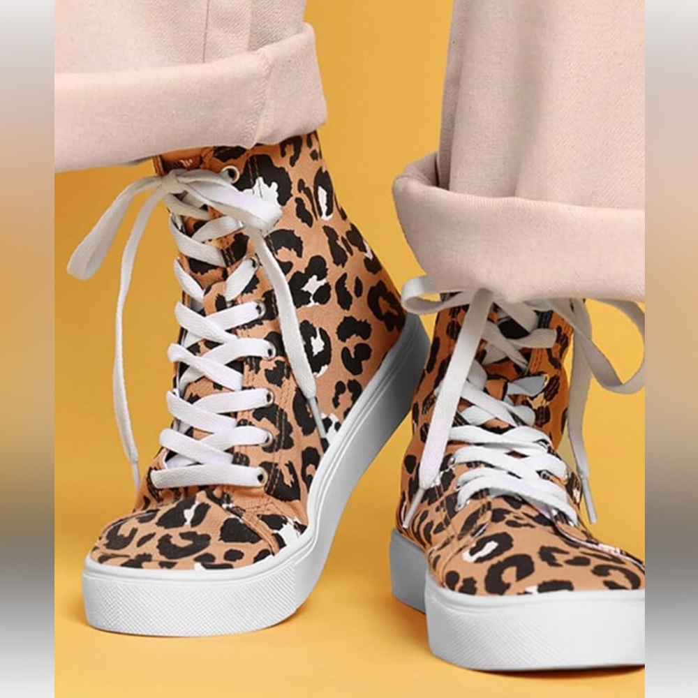 ASOS Leopard Print High-Top Sneakers WOMEN SIZE 8